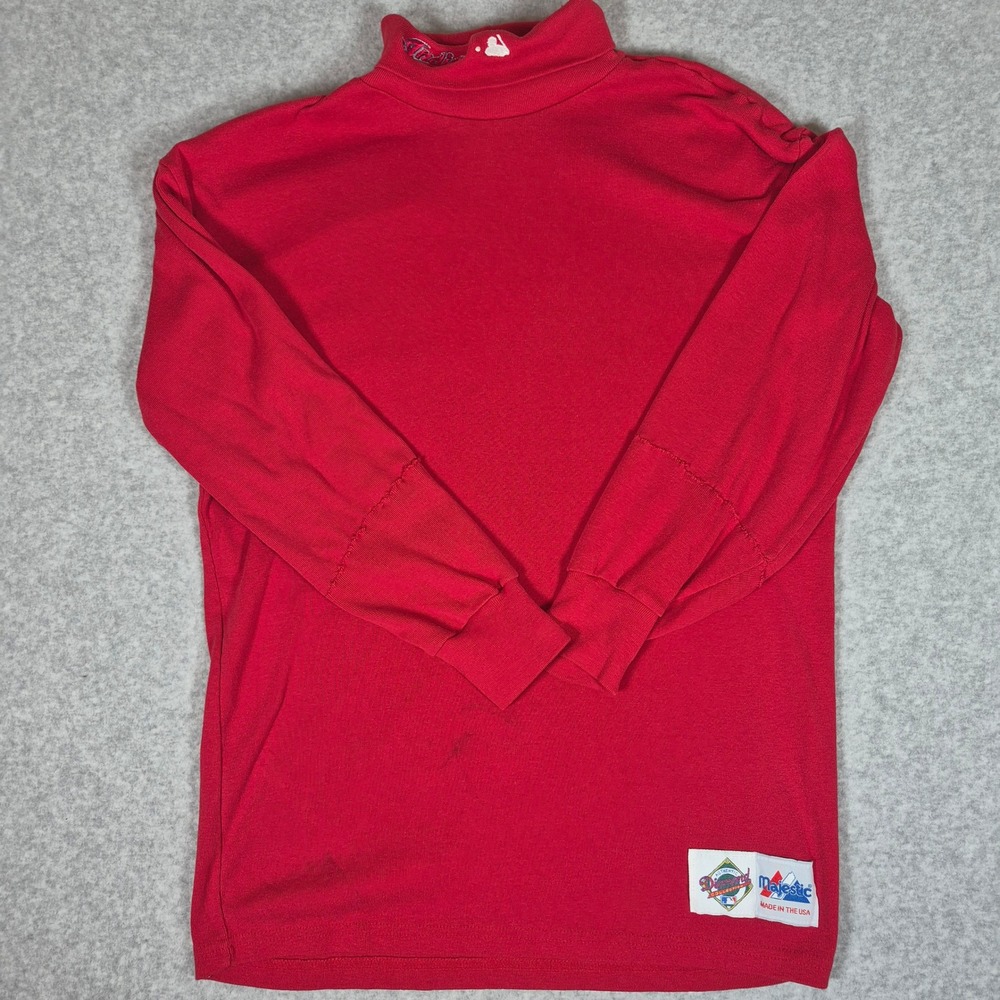 VTG Majestic Turtleneck Jersey Mens XL Red Cleveland Indians Diamond Collection